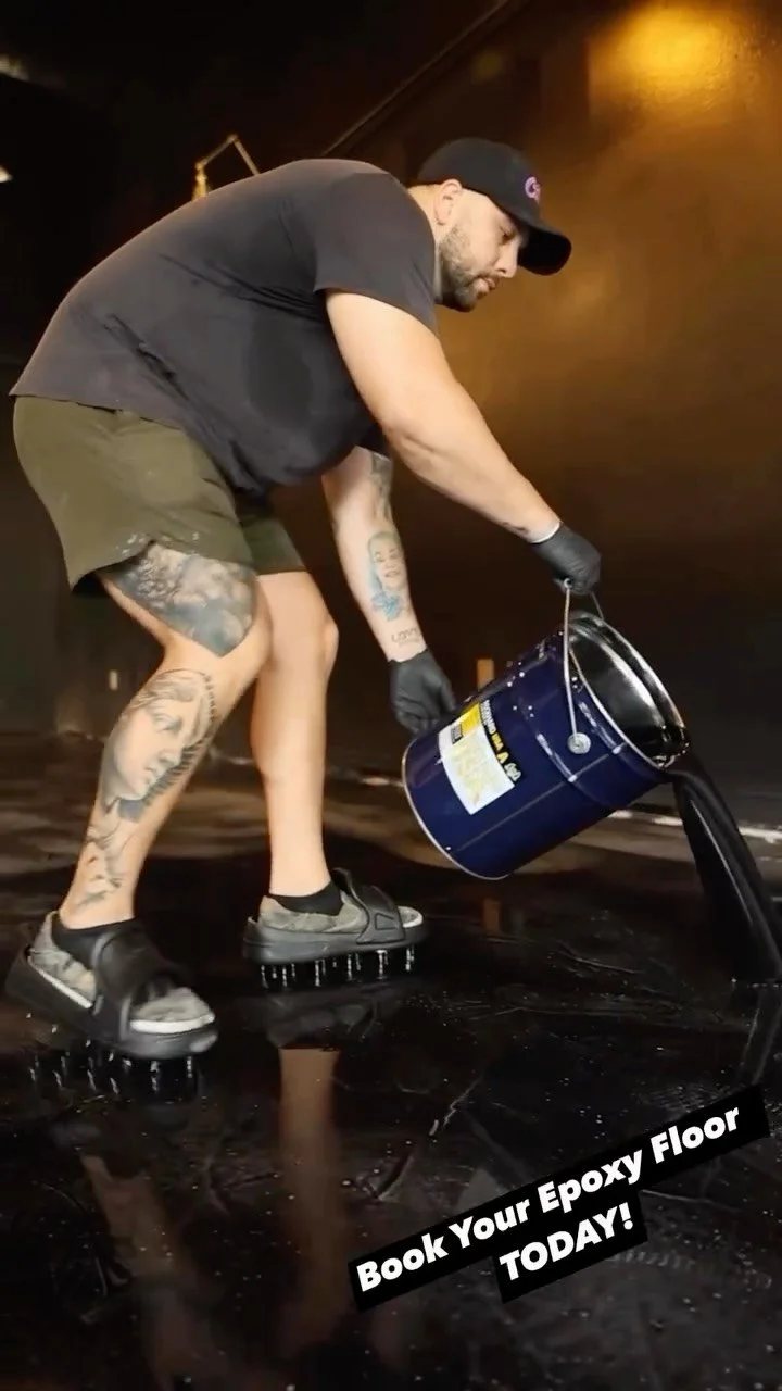 Josh pouring epoxy base coat