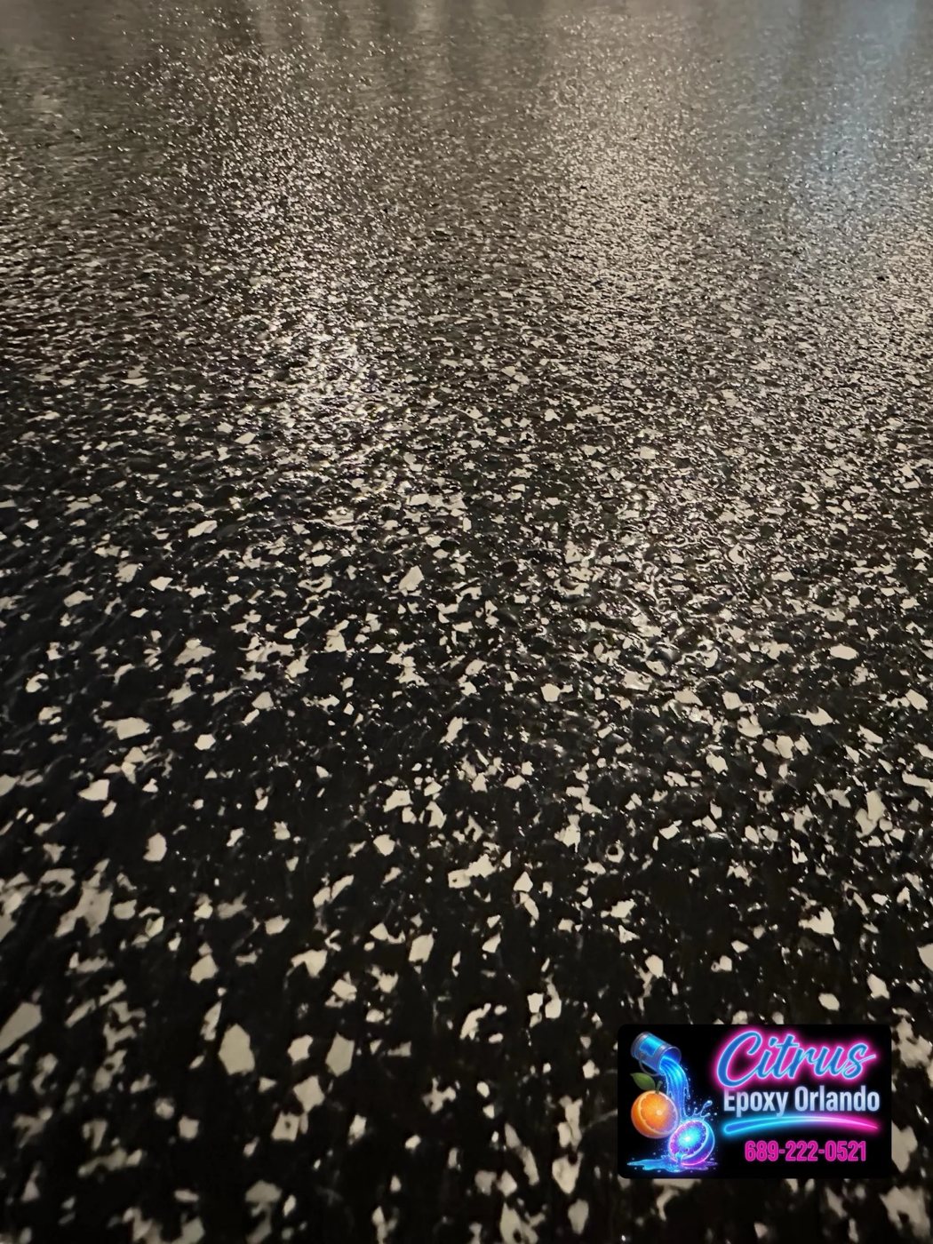 Raven flake epoxy floor close-up